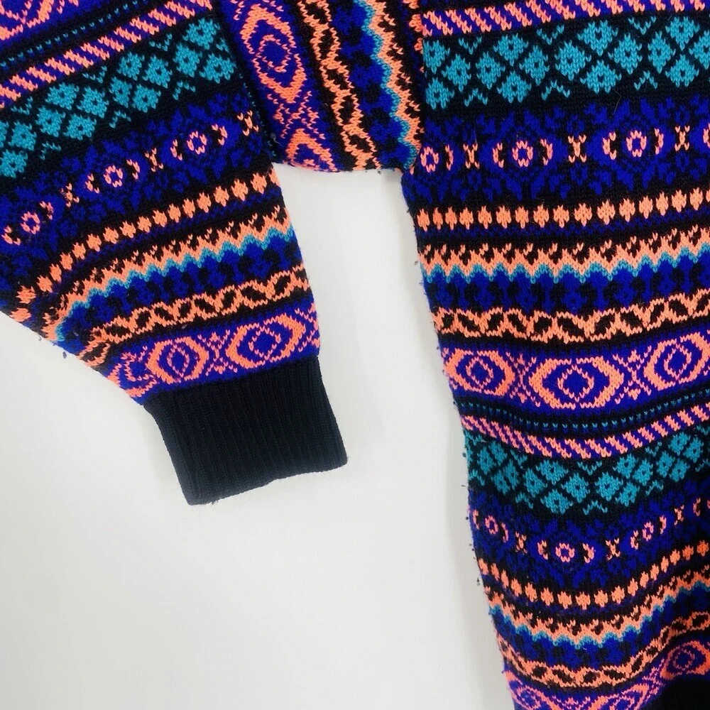Vintage 80's Capello 48 Made Canada Sweater Abstract Knit Ski Core Grandpa Crew